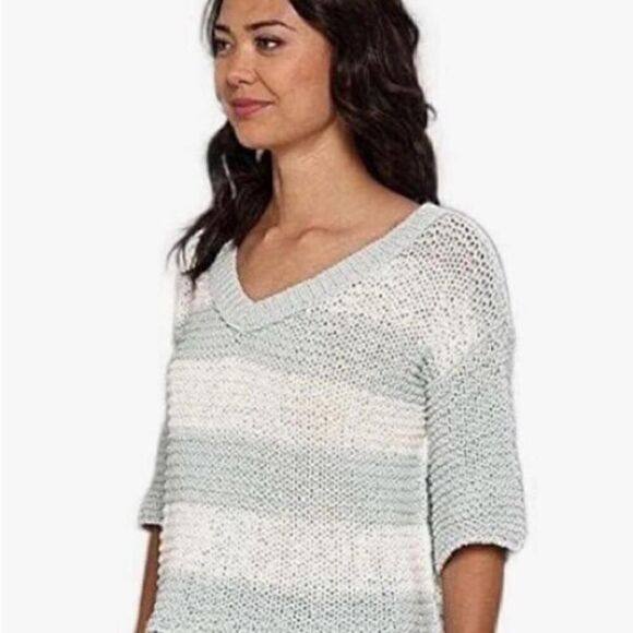 Free People Women’s S Parkslope Stripe Mint Ivory Pullover Sweater - Picture 2 of 13